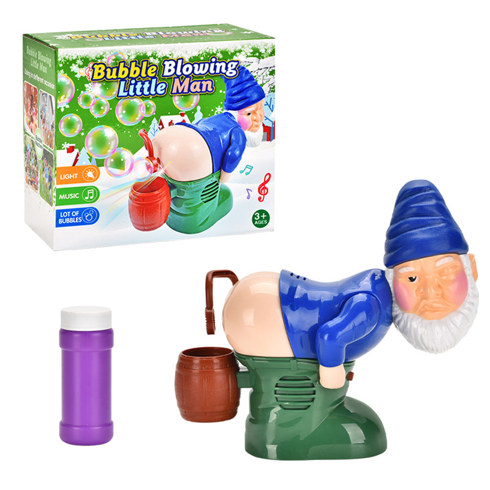 Gnome-shaped bubble blower with packaging on a white background