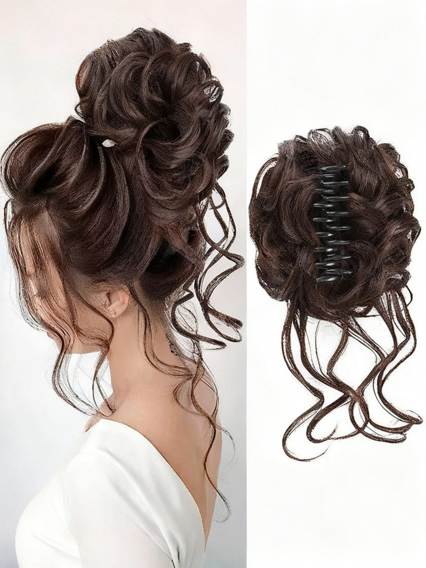 Hair bun extension with a close-up on a white background