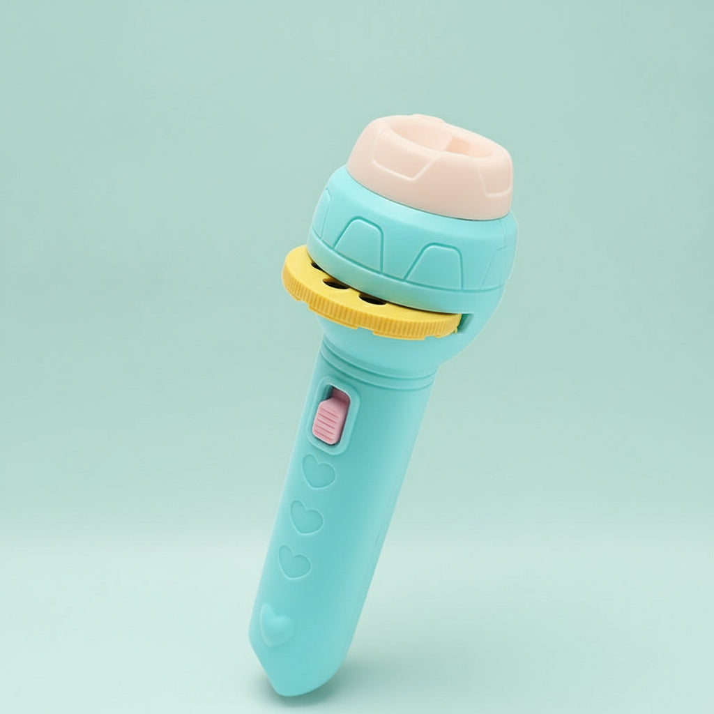 Green flashlight on a light green background