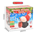 Box of Bubble Blowing Santa toy with dimensions and product details.