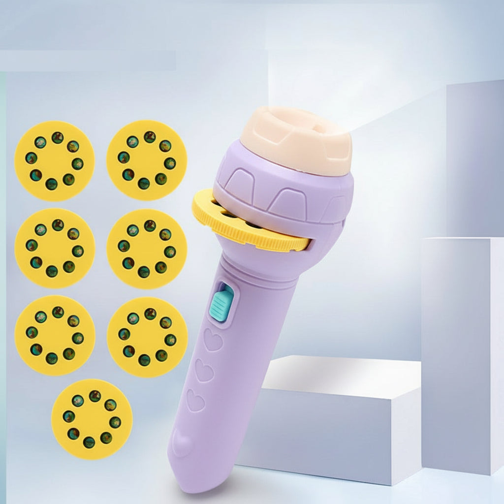 Purple flashlight with yellow slides on a white background