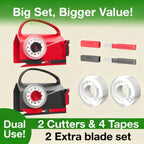 Set of dual-use cutters and tapes with additional blades on a beige background