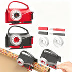 Red and black tape dispenser with accessories on a white background